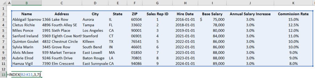 Simple INDEX Function