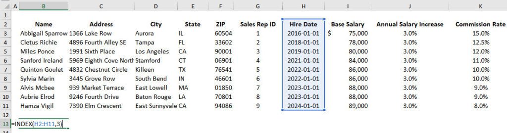 INDEX with Optional Column Number