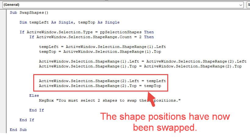 Macros in PowerPoint: Swapping the Original Positions of the First Shape with the Second Shape