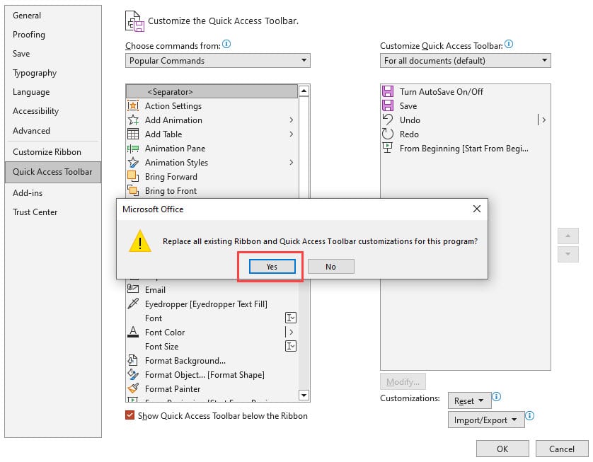 PowerPoint Quick Access Toolbar - Confirming Changes