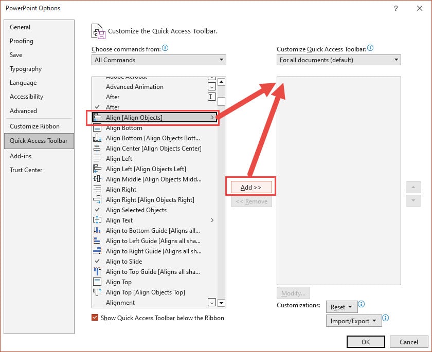 PowerPoint Quick Access Toolbar - Adding Commands