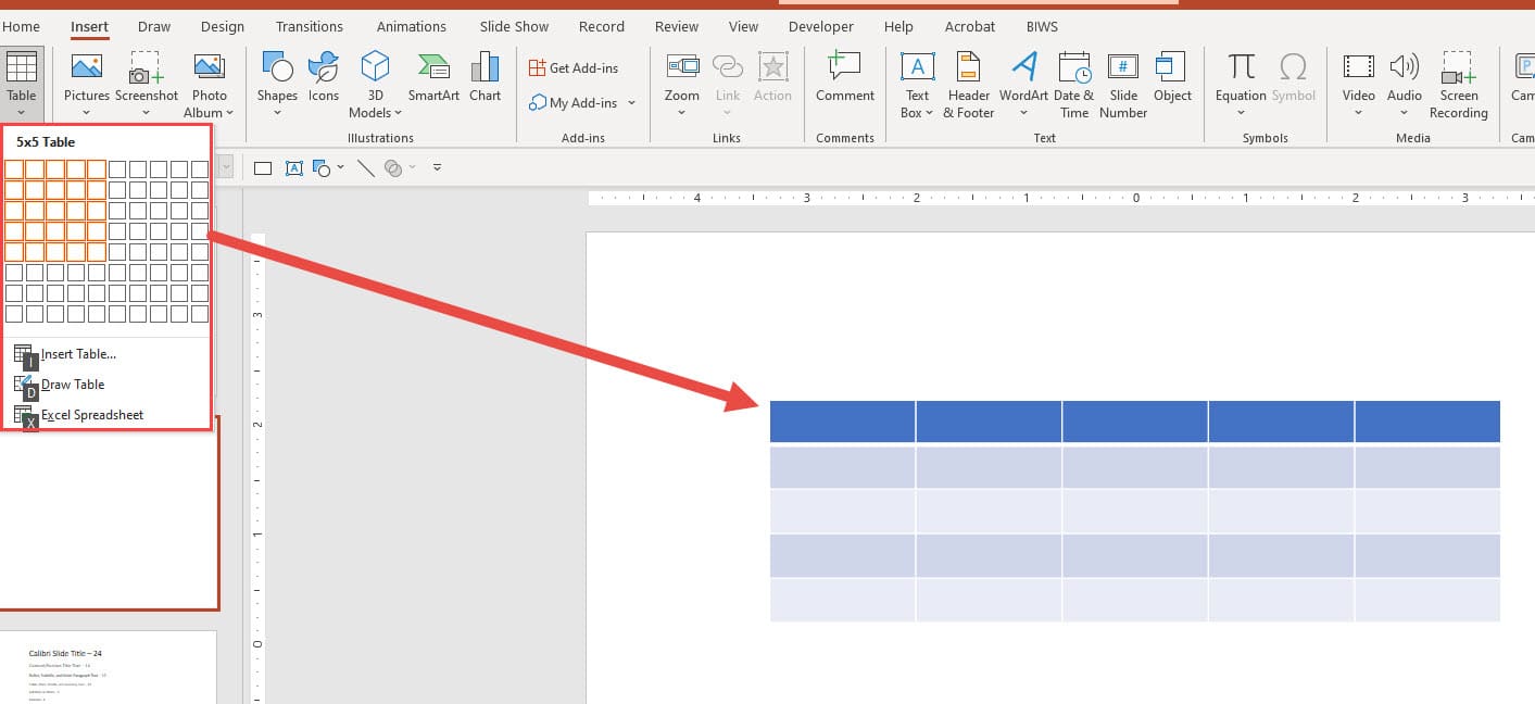 Tables in PowerPoint - Row and Column Selection