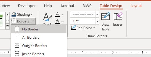 Removing Borders in PowerPoint Tables
