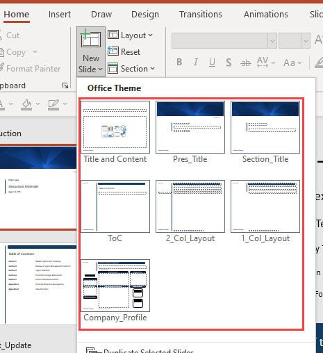 PowerPoint Slide Insertion - Selecting the Layout
