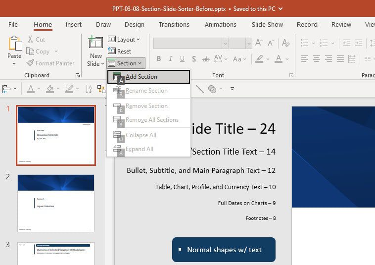 PowerPoint Sections - Add Section