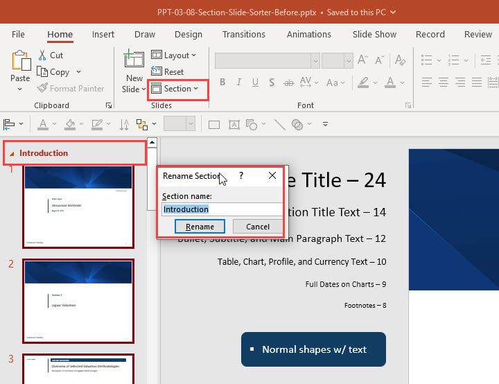 PowerPoint Section Name in Normal View