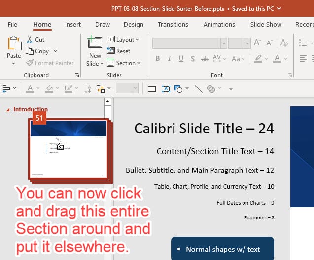 Moving Around PowerPoint Sections