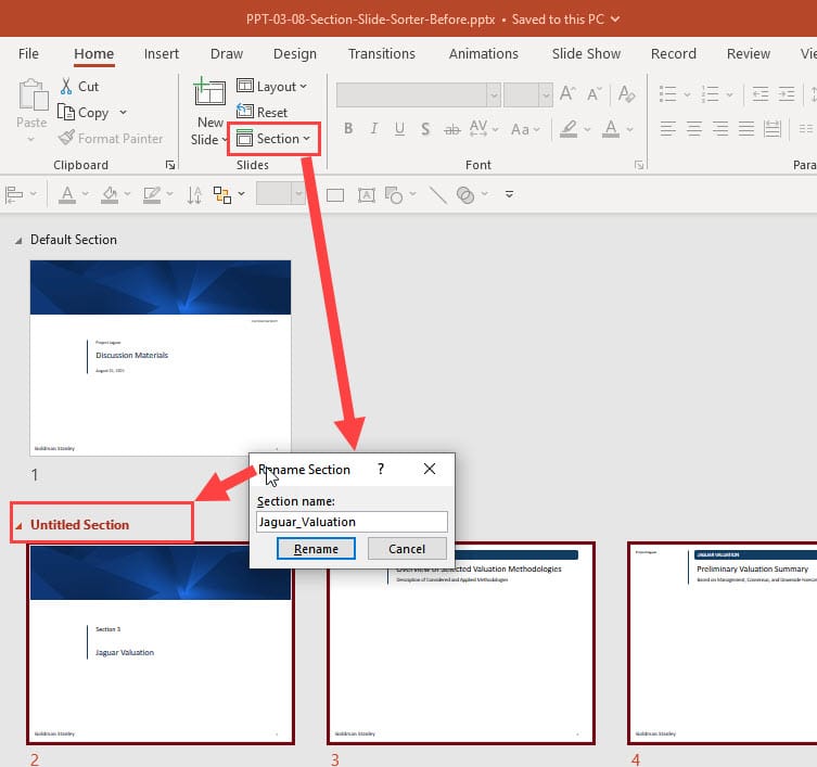 How to Create Sections in PowerPoint in the Slide Sorter View
