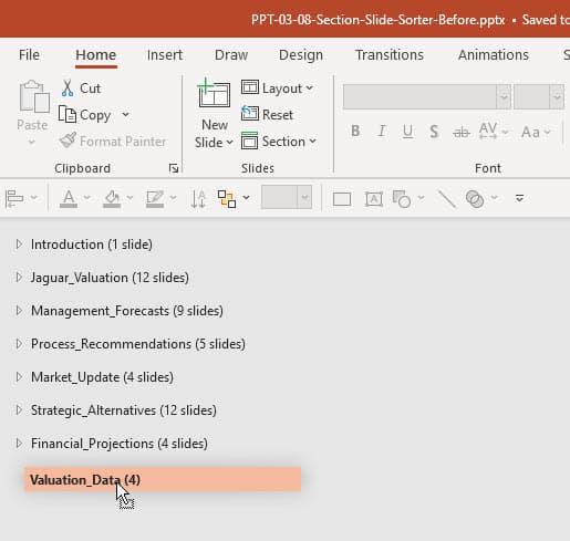 Reordering PowerPoint Sections in the Slide Sorter View