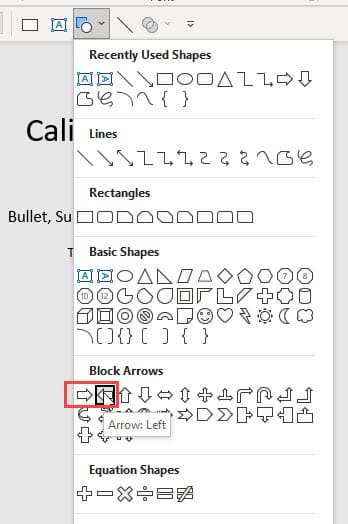 Insert Shapes Menu in PowerPoint
