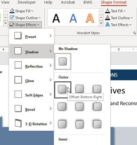 Adding Shadows to PowerPoint Shapes