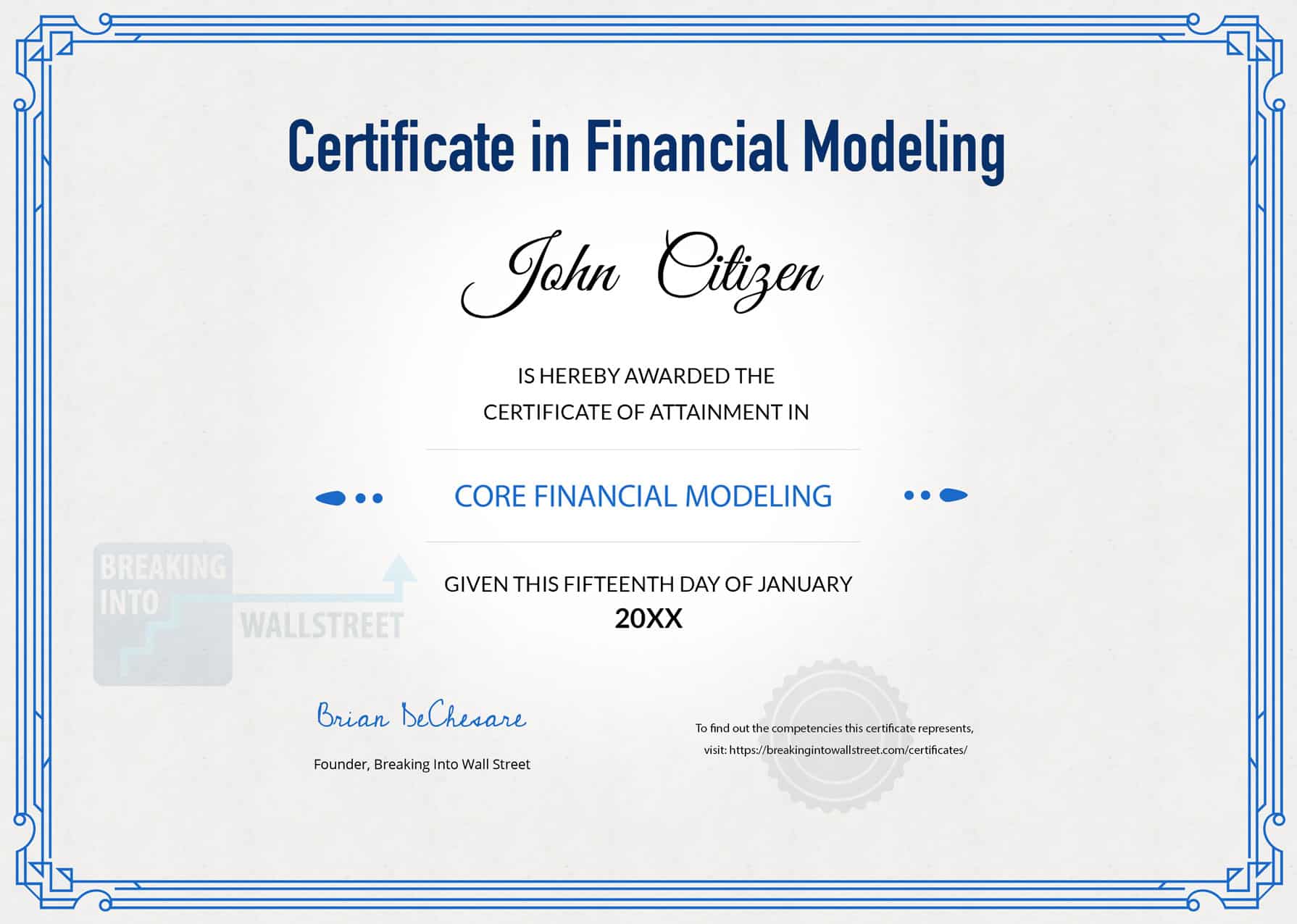 BIWS Certificate - Core Financial Modeling