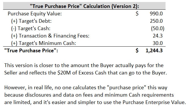 Adjustments to the "True" Purchase Price